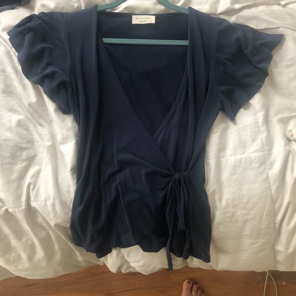 LAvender fields ruffle sleeve wrap top